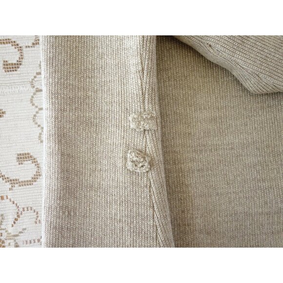 Vtg 60 70s Chuck Howard Taupe Oatmeal Beige Wool Button Down Sweater Dress S M - Picture 7 of 9